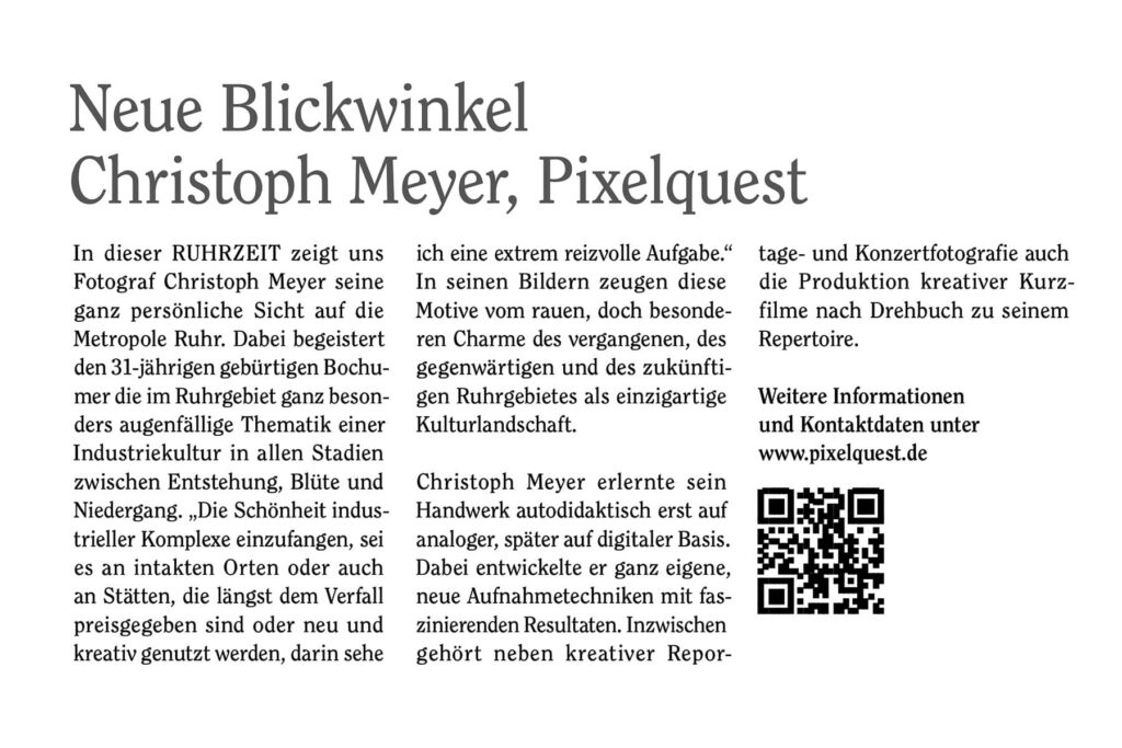 Index ruhrZeit Artikel { Neue Blickwinkel }